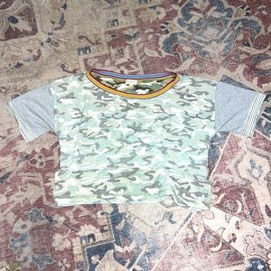 Oversized Camo Tee with Colorful Neckline